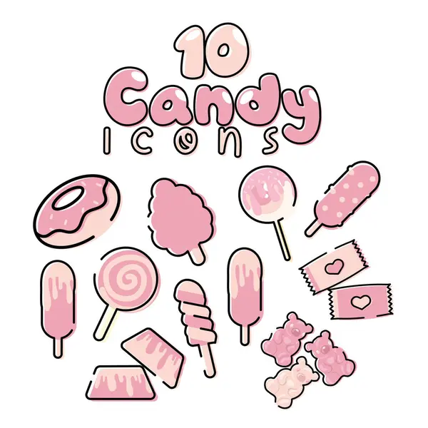 Ana hatlarıyla pembe şeker ikonları. Vektör illüstrasyonu