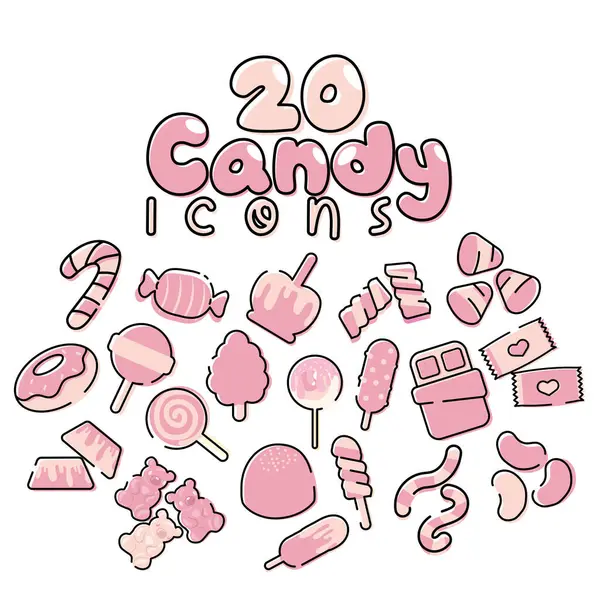 Ana hatlarıyla pembe şeker ikonları. Vektör illüstrasyonu