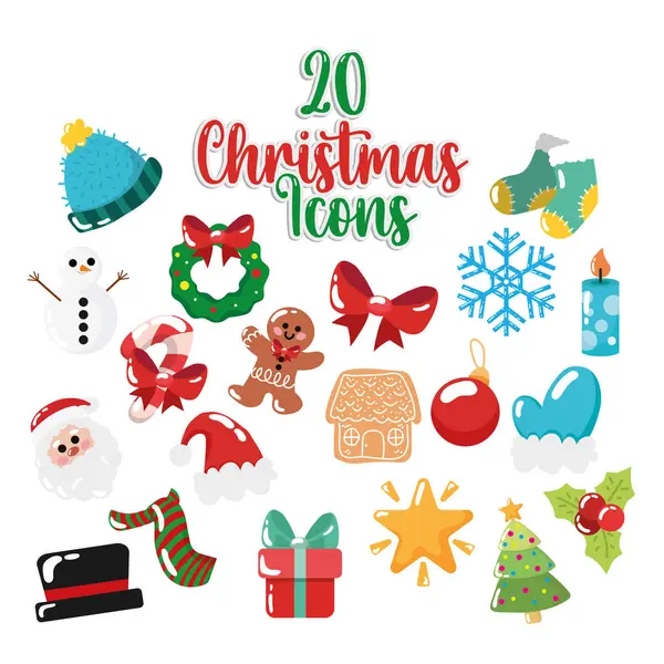 Yirmi tatil ikonu koleksiyonu. Vektör illüstrasyonu