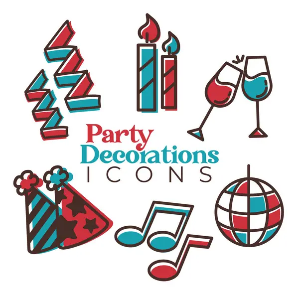 Parti için eğlenceli bir ikon paketi. Vektör illüstrasyonu