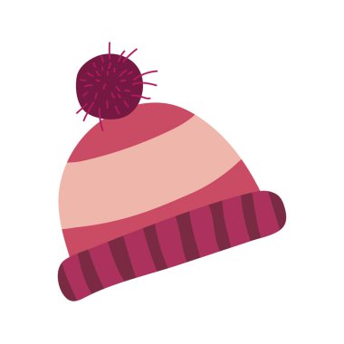 Ponponlu çizgili bere. Vektör illüstrasyonu