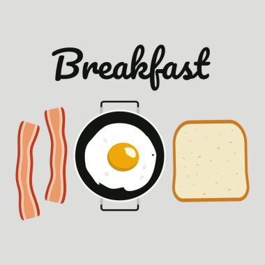 Yumurtalı tost ve pastırma. Vektör illüstrasyonu