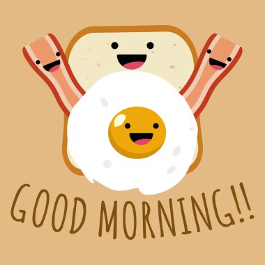 Gülen tost, yumurta pastırması. Vektör illüstrasyonu