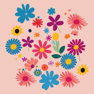 Parlak renkli papatya sürüsü. Vektör illüstrasyonu