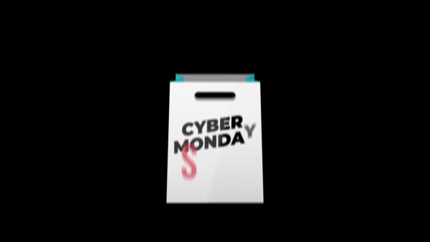 Cyber Poniedziałek Znak Sprzedaży Baner Filmu Promocyjnego Torba Zakupy Specjalna — Wideo stockowe
