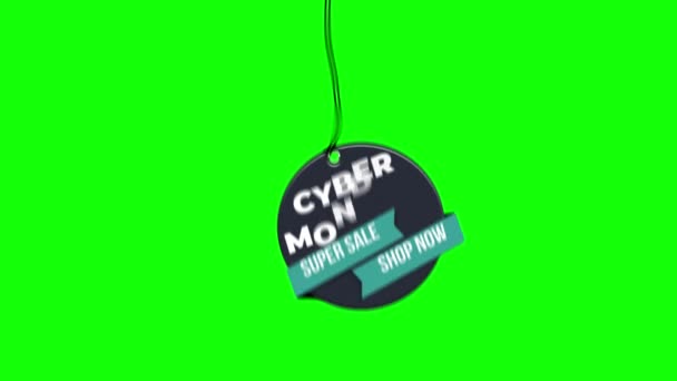 Cyber Monday Prodej Odznak Visí Lanem Štítek Papíru Průhledným Pozadím — Stock video
