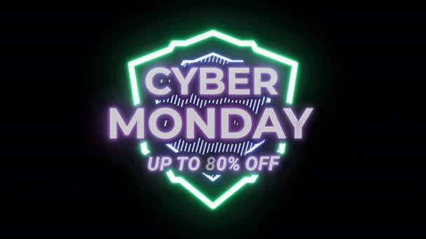 Cyber Pondělní Prodej Sleva Neonové Světlo Zářící Transparent Pro Promo — Stock video