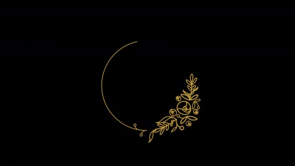 Kerst Bloemen Blad Gouden Frame Kopieer Ruimte Animatie Met Alpha — Stockvideo