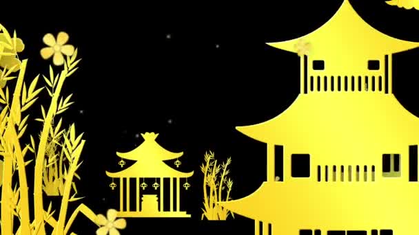 Китайский Новый Год Элемент Дизайна Города Бесшовный Цикл Анимации Прозрачный — стоковое видео