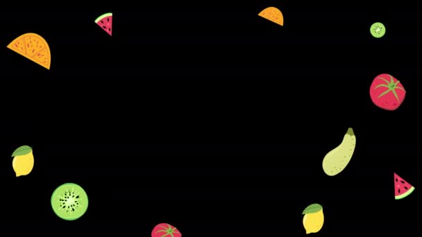 Groenten Fruit Frame Met Kopieerruimte Lus Animatie Video Transparante Achtergrond — Stockvideo