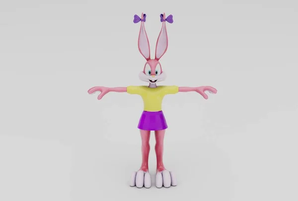 在白色背景上的可爱兔子角色极小3D插图 — 图库照片