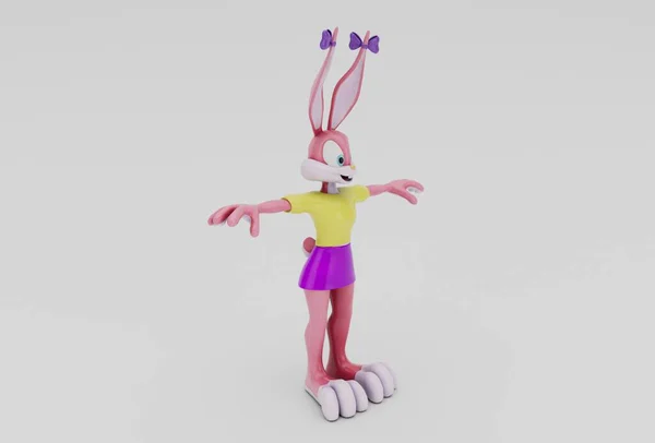 在白色背景上的可爱兔子角色极小3D插图 — 图库照片