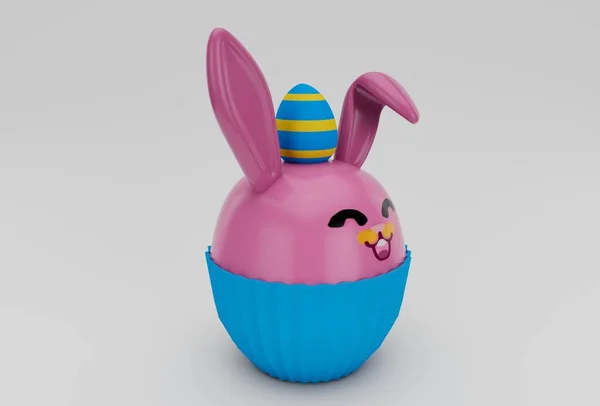 Pastel Conejo Pascua Con Huevo Ilustración Mínima Sobre Fondo Blanco —  Fotos de Stock