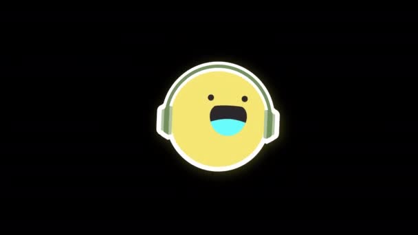 Emoticon Lucu Dengar Emoji Musik Dengan Headphone Ikon Loop Video — Stok Video