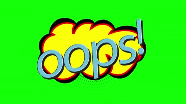 Rajzfilm Oops Comic Bubble Beszéd Loop Animáció Videó Átlátszó Háttér — Stock videók