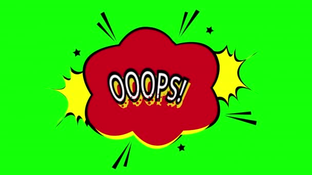 Rajzfilm Oops Comic Bubble Beszéd Loop Animáció Videó Átlátszó Háttér — Stock videók
