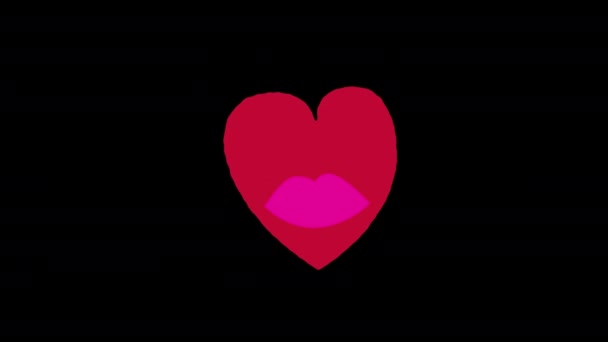 Красное Сердце Губами Иконка Любви Петля Анимация Видео Прозрачный Фон — стоковое видео