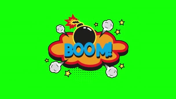 Kartun Boom Comic Bubble Speech Loop Video Animasi Transparan Latar — Stok Video