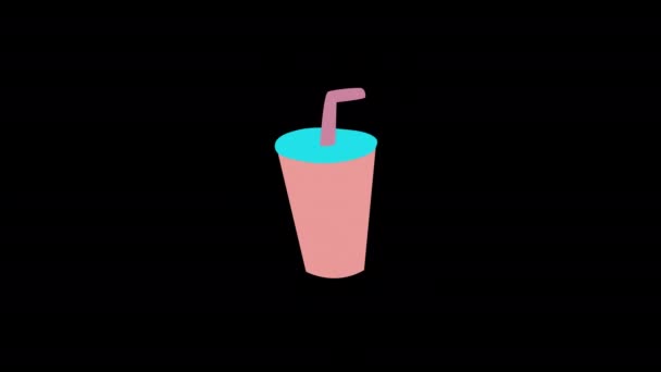 Dricka Kaffe Kopp Halm Ikon Loop Animation Video Transparent Bakgrund — Stockvideo