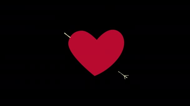 Corazón Rojo Con Lazo Flecha Vídeo Animación Fondo Transparente Con — Vídeo de stock