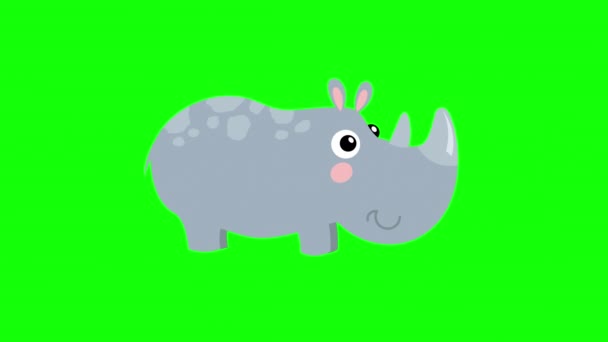 Cartoon Rhino Animal Icon Loop Animation Video Transparent Background Alpha — Stock Video