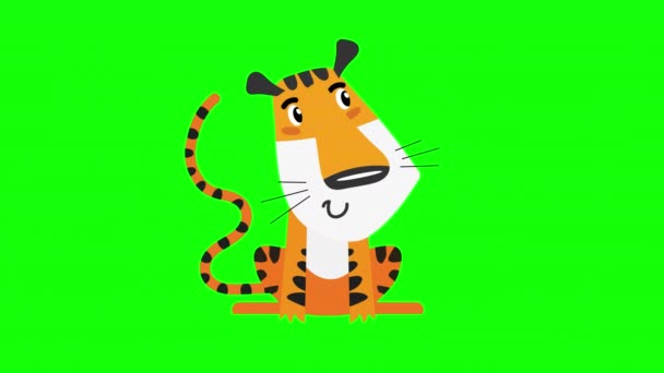 Desenho Animado Tigre Ícone Loop Animação Vídeo Fundo Transparente Com — Vídeo de Stock