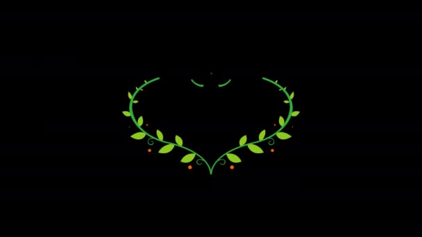 Wedding Titles Copy Space Text Heart Shape Flower Leaf Wreath — Stock Video