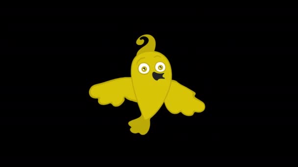 Cartoon Gele Vogel Vliegen Pictogram Lus Animatie Video Transparante Achtergrond — Stockvideo