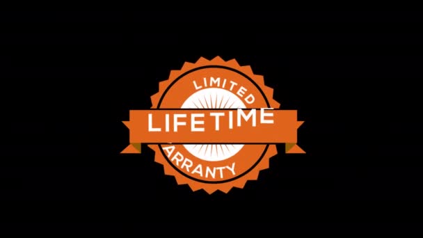 Lifetime Warranty Badge Animation Loop Motion Graphics Video Transparent Background — Stock Video