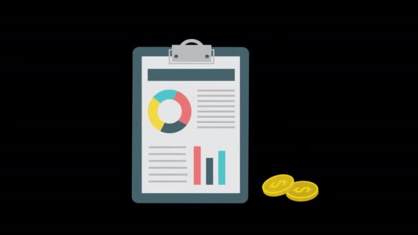 Relatório Área Transferência Financeira Com Moeda Ouro Ícone Animação Loop — Vídeo de Stock