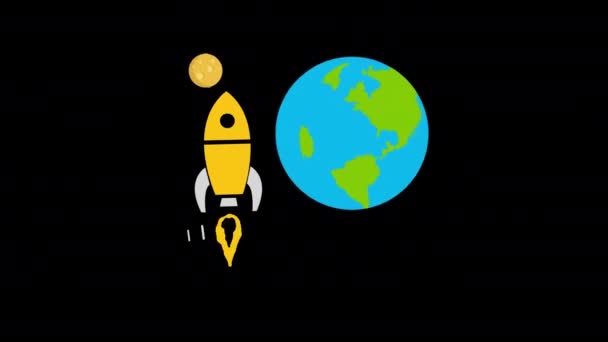 Lançamento Foguete Terra Lua Ícone Animação Loop Movimento Gráfico Vídeo — Vídeo de Stock