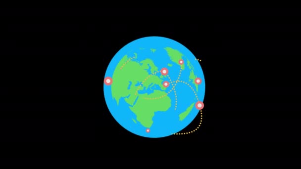 位置と地球のピンアイコンアニメーションループモーショングラフィックスビデオアルファチャンネルで透明背景 — ストック動画