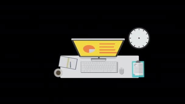 Офисный Стол Верхний Вид Анимации Петля Движения Графика Видео Прозрачный — стоковое видео