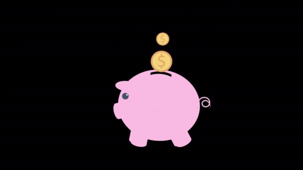 Cerdo Ahorro Dinero Icono Moneda Animación Bucle Gráficos Movimiento Vídeo — Vídeo de stock