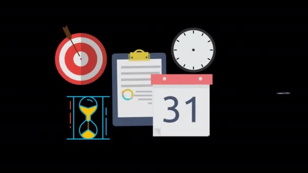 Προγραμματισμός Ημερολόγιο Ρολόι Στόχο Animation Βρόχο Κίνηση Γραφικών Βίντεο Διαφανές — Αρχείο Βίντεο