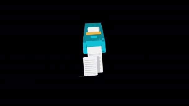 Printer Papier Machine Pictogram Animatie Lus Motion Graphics Video Transparante — Stockvideo