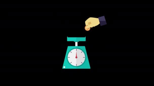 Peso Escala Dinero Ahorro Concepto Tiempo Dinero Animación Bucle Movimiento — Vídeo de stock