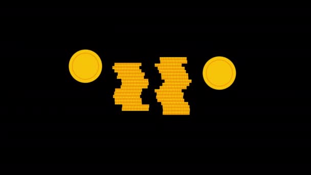黄金钱币堆栈图标动画循环视频透明背景与阿尔法通道 — 图库视频影像