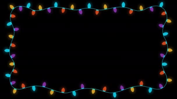 電球が文字列フレームを点滅し コピースペースパーティー クリスマスやアルファチャンネルと新年ガーランドアニメーションとの国境 — ストック動画
