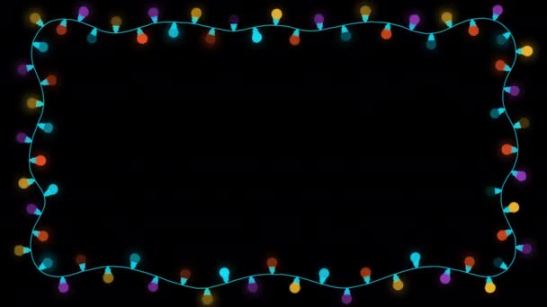 Лампочка Мигающая Струна Рамка Граница Копировальной Космической Вечеринки Рождество Новый — стоковое видео