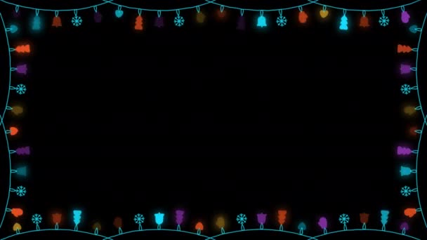 Light Bulb Flashing String Frame Border Copy Space Party Christmas — Stock Video
