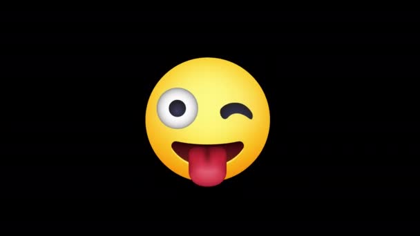 Crazy Face Emoji Tongue Out Loop Animatie Video Transparante Achtergrond — Stockvideo