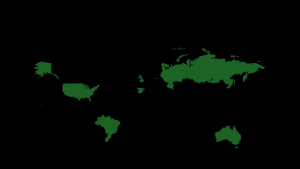 Világ Térkép Föld Térkép Hurok Animáció Videó Átlátszó Háttér Alfa — Stock videók