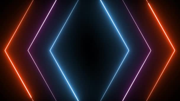 Färgglada Futuristiska Neon Abstrakt Ljus Glödande Teknik Retro Bakgrund — Stockvideo