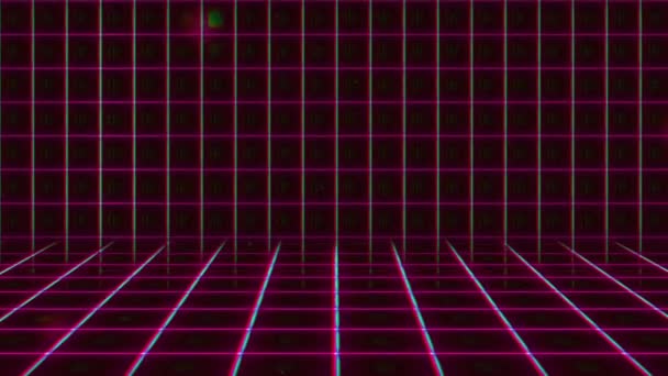 Retro Sci Background Futuristic Grid Landscape 80S Inglés Digital Cyber — Vídeo de stock