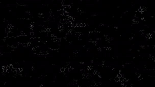 Siyah Arkaplanda Kimya Zinciri Formüller Canlandırması — Stok video