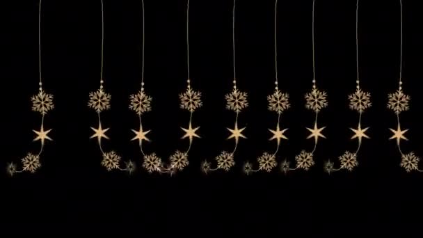 Navidad Nieve Dorada Elemento Diseño Colgante Estrella Ornamento Animación Con — Vídeo de stock