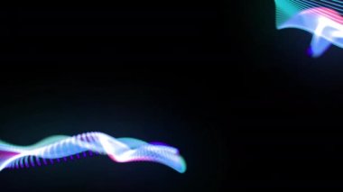 renkli çizgi dalgası dijital etki parçacıkları animasyon veri akışı konsepti, bilim kurgu arkaplan dijital uzay çizgileri ve yüzey dalgaları siyah arkaplan üzerinde
