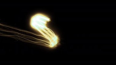 Hızlı hareket eden akıntılar soyut çizgilerle hareket halindeki ışığı takip eder. Siyah zemin üzerinde uçan hızlı enerji dalgası.