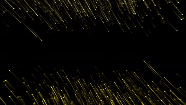 Altın Parçacıklar Ödülü Parlak Neon Çizgileri Cazibe Yağmuru Siyah Arkaplan — Stok video